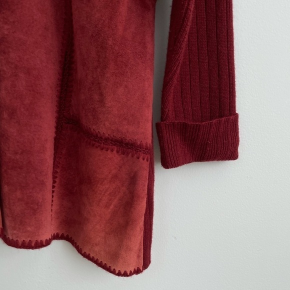 J. Jill Wool Suede Crochet Leather Patchwork Vintage Sweater Cardigan M - Picture 6 of 15